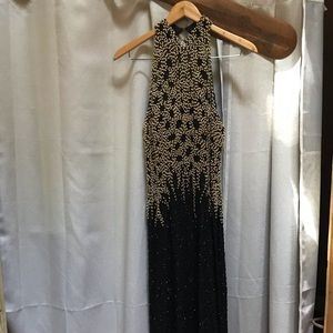 Vintage peak evening beaded silk dress